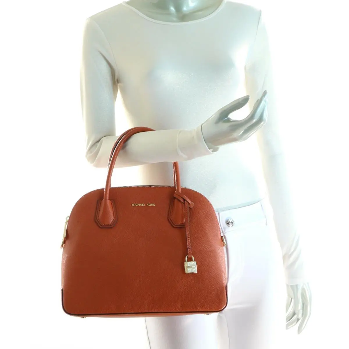 Michael Kors Studio Mercer Large Leather Dome Satchel Orange