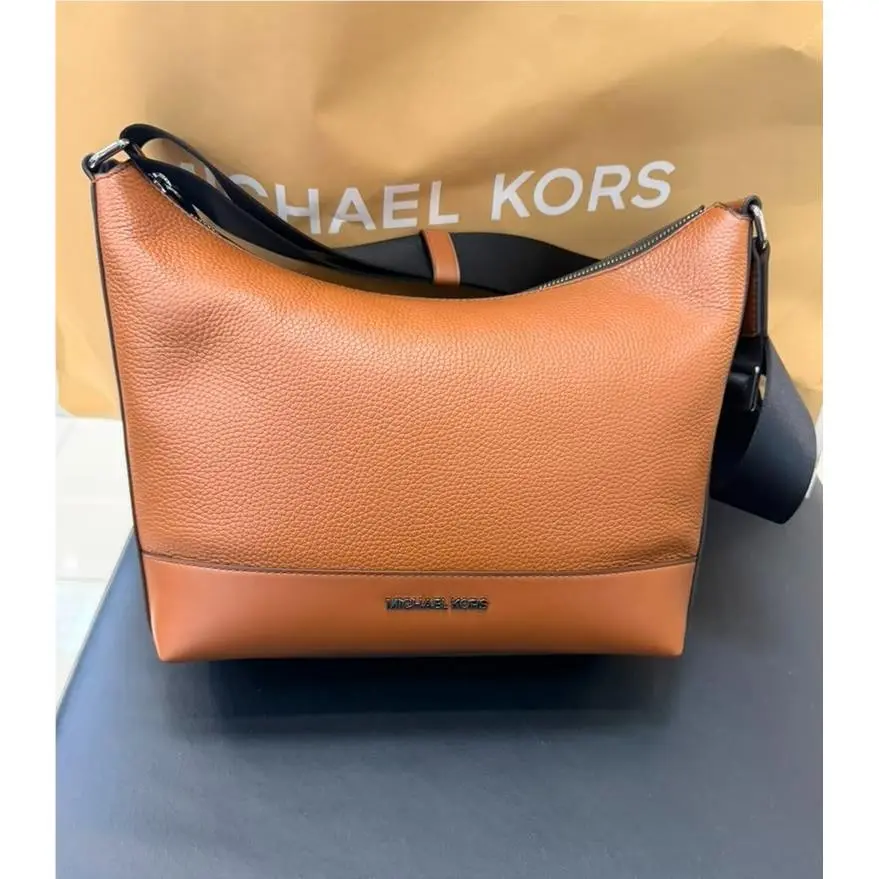 Cooper Pebbled Leather Soft Crescent Bag Men Crossbody Variation LUGGAGE by Michael Kors