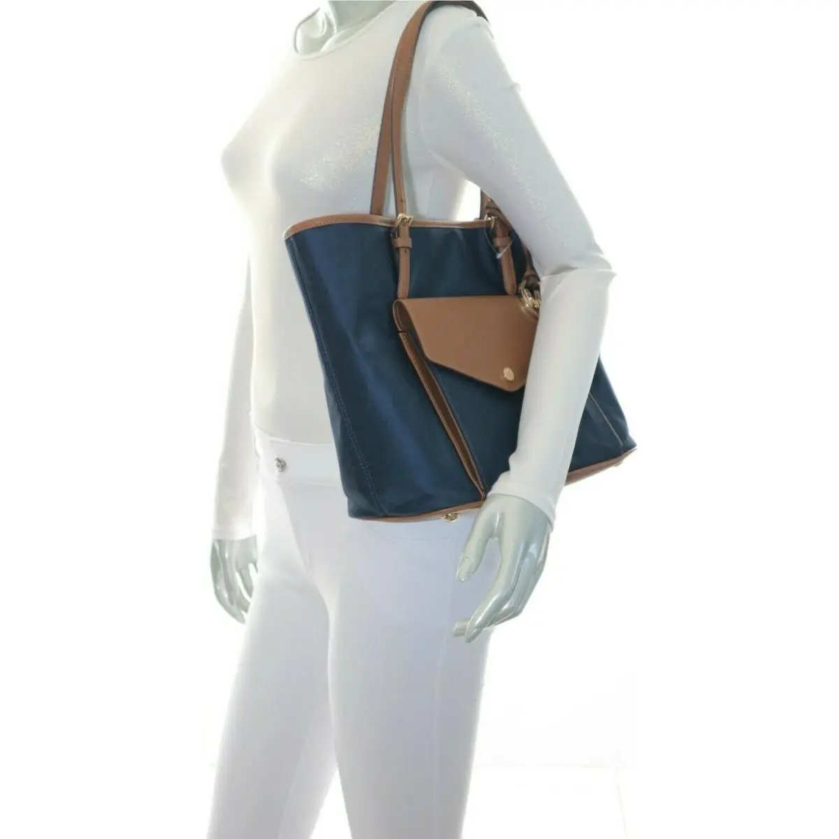 Jet Set Large Nylon Leather Multifunction Pocket Tote Bag Navy by Michael Kors