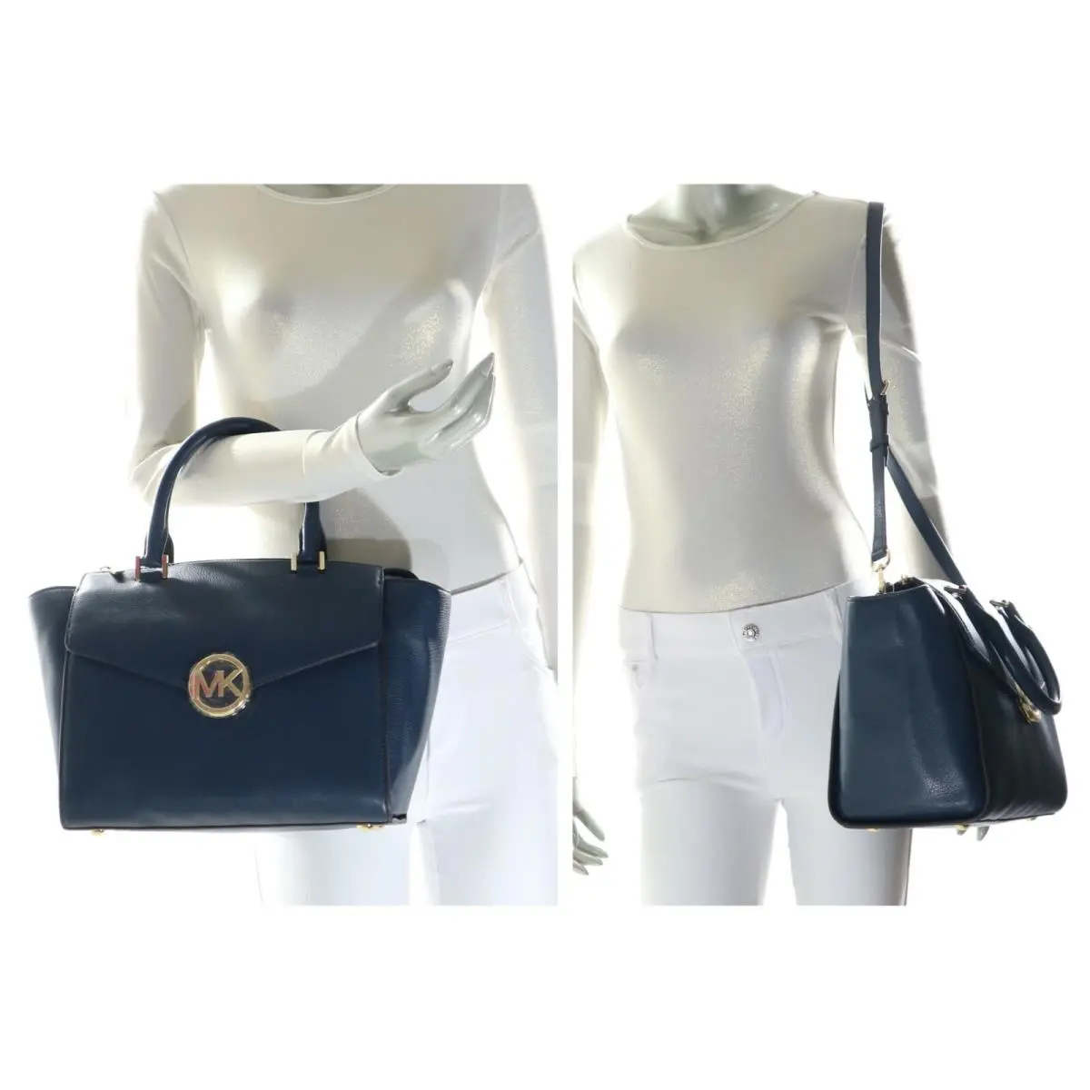 Hudson Large Leather Satchel Shoulder Bag Navy NWT$398.00 by Michael Kors