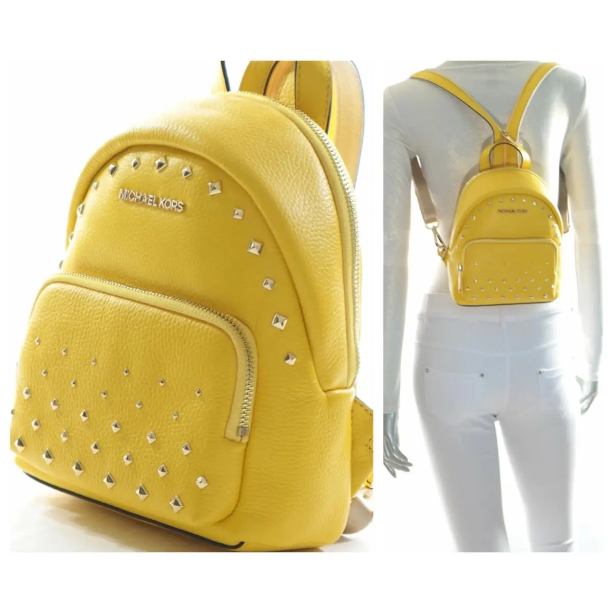 Erin Studded Small Mini Convertible Pebbled Leather Backpack Citrus by Michael Kors