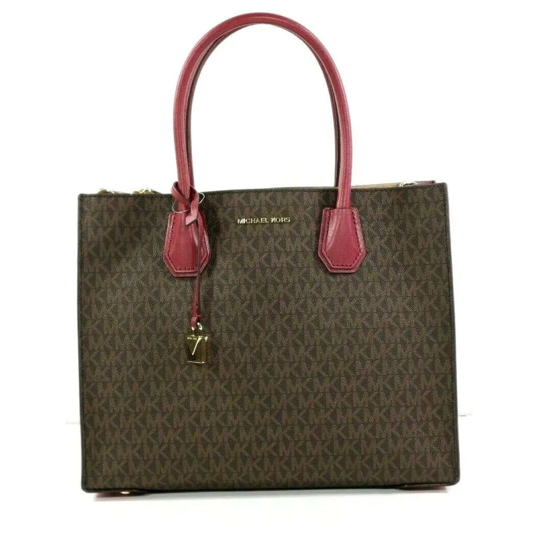 Mercer Large Leather Tote Shoulder Bag Vanilla or Mulberry Brown by Michael Kors