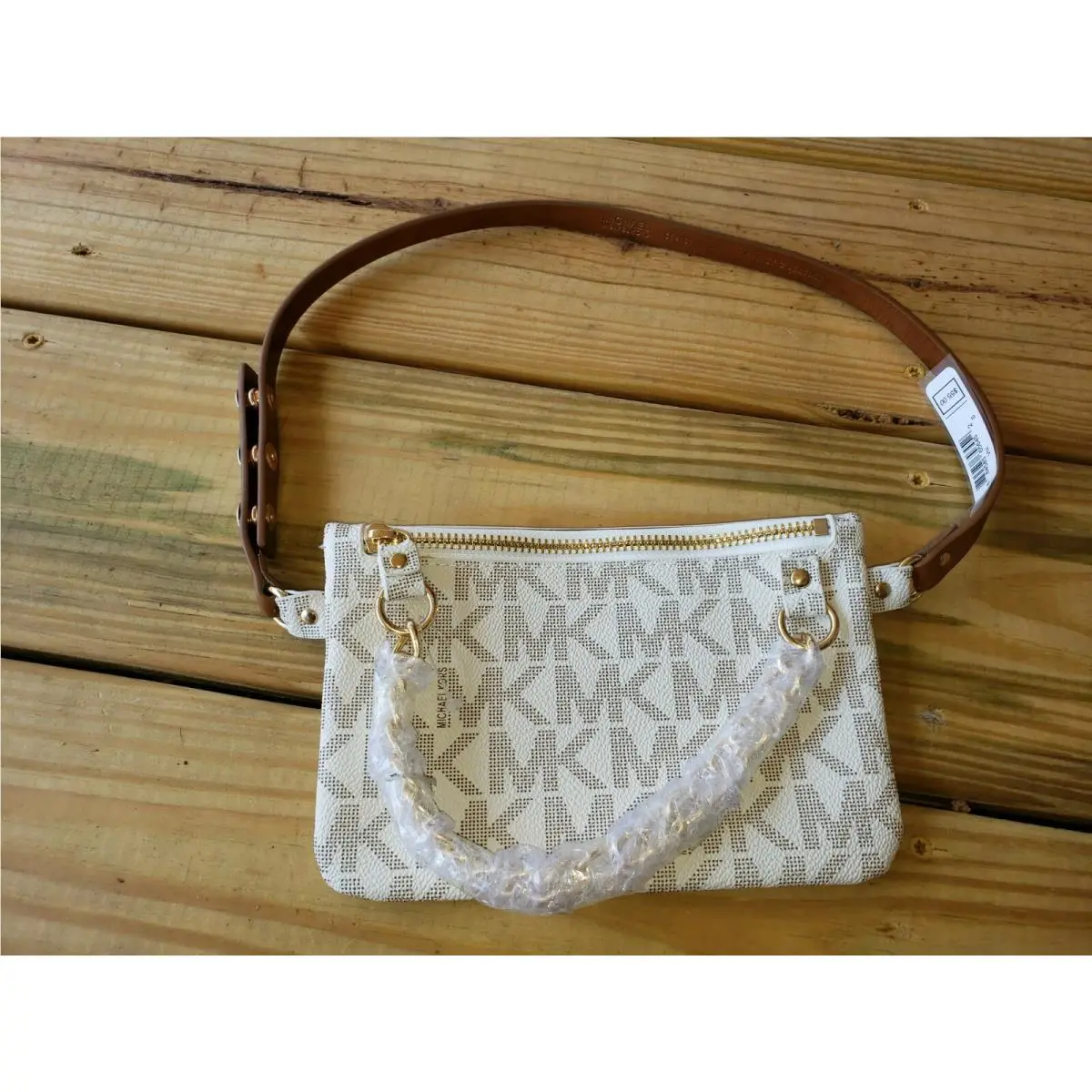 Michael Kors MK Waist Belt Pouch Bag Wallet Vanilla Logo E6