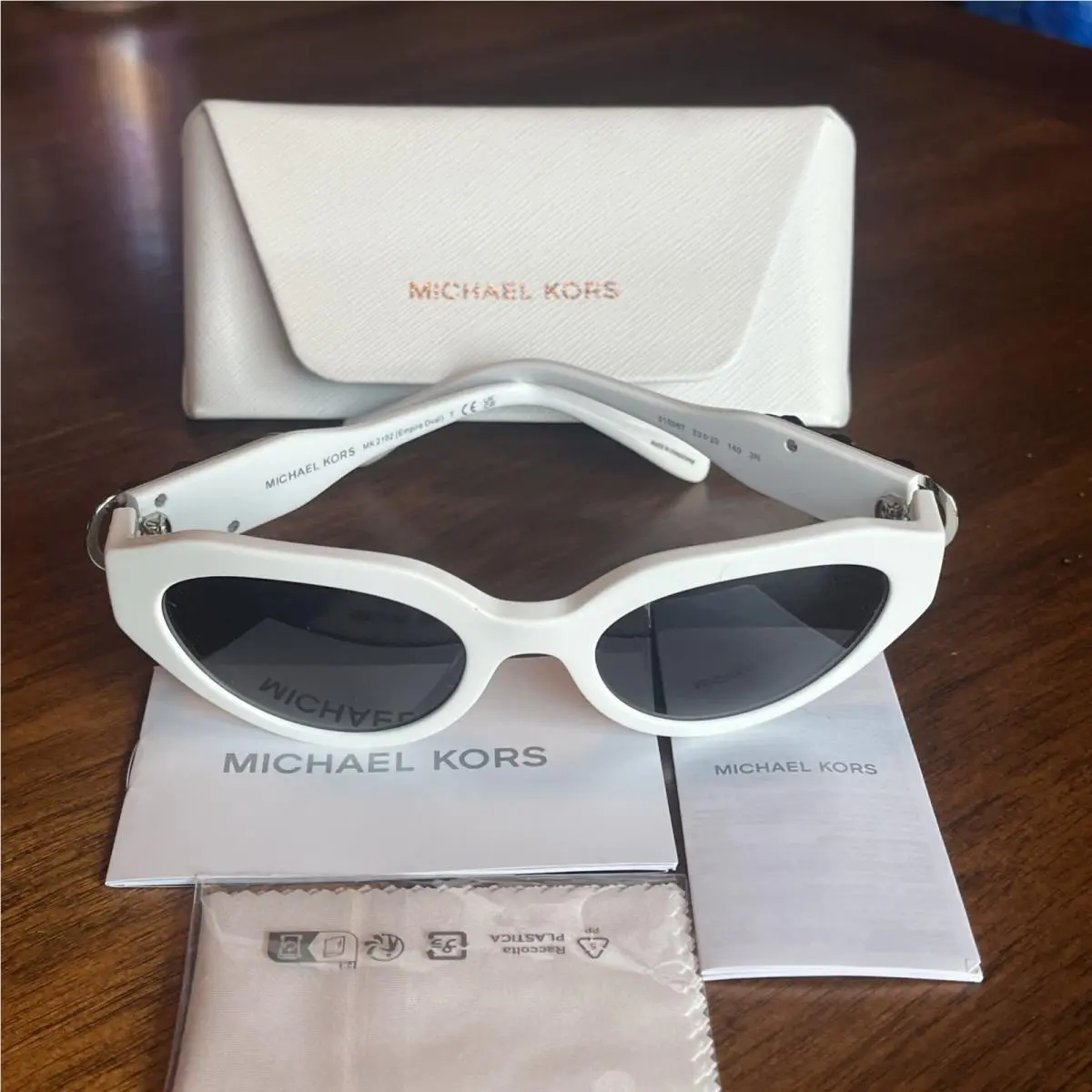 Michael Kors Empire Oval Sunglasses MK2192 Optic White Case Dark Gray Lens