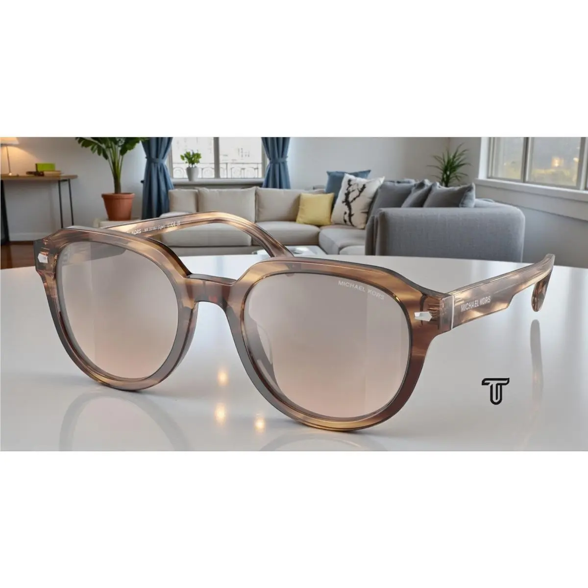 Michael Kors MK2216U 39776I Eger Brown Horn Brown Black 52 mm Men`s Sunglasses