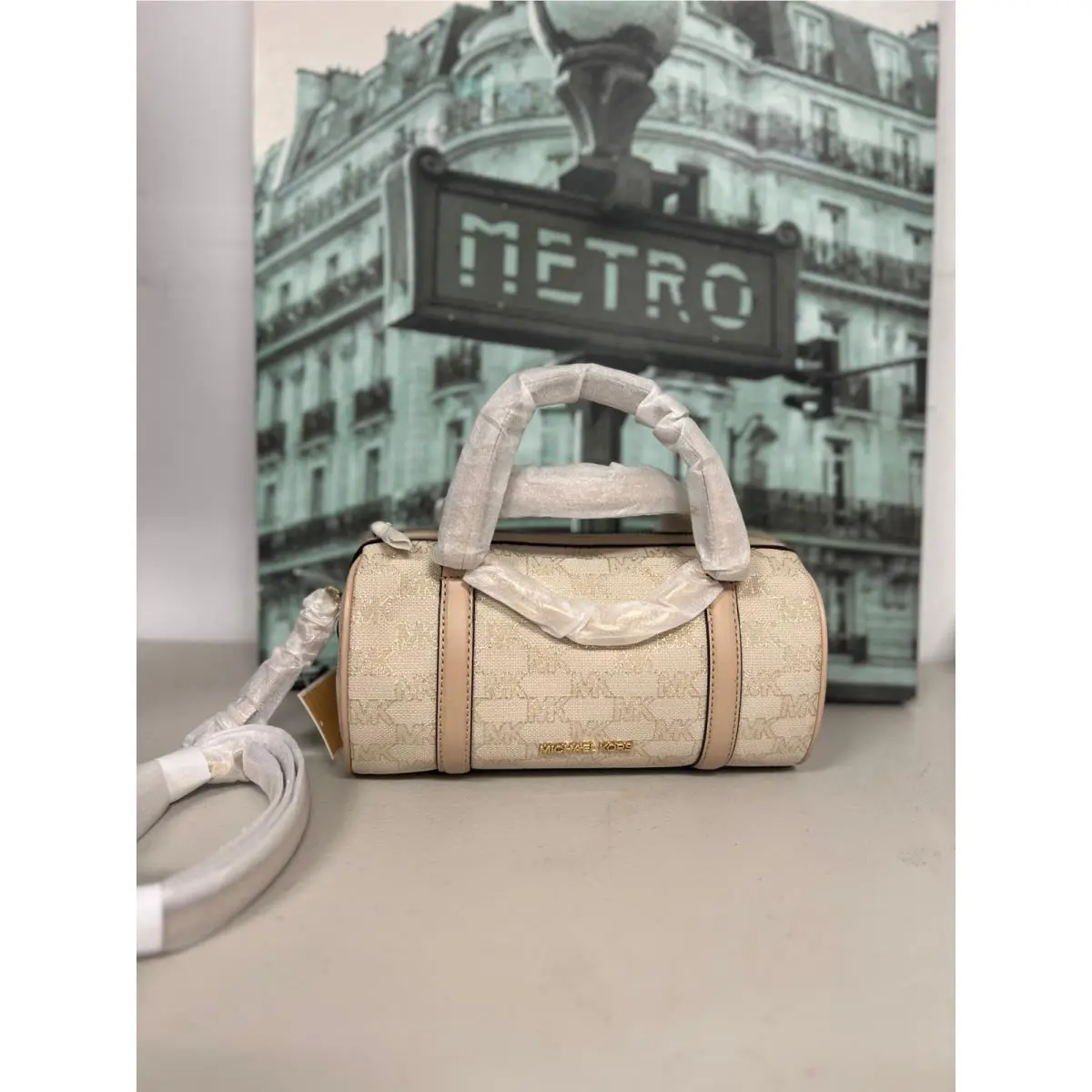 Michael Kors Zooey MD Natural Multi Jacquard Barrel Crossbody Bag 35F2G3ZM6J