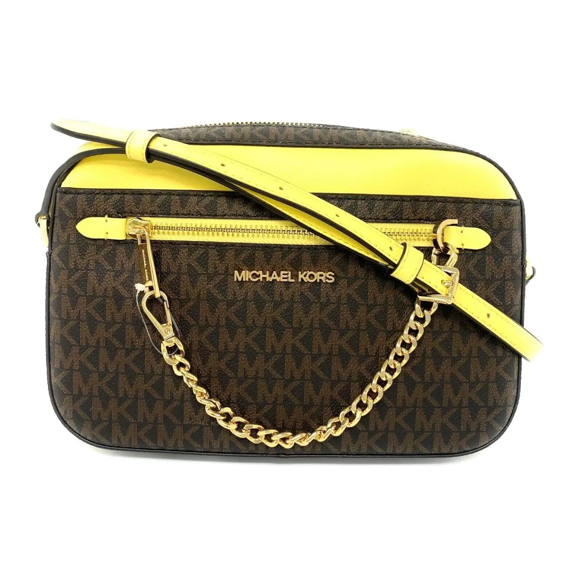 Michael Kors Jet Set Large Zip Chain Crossbody Brown / Buttercup