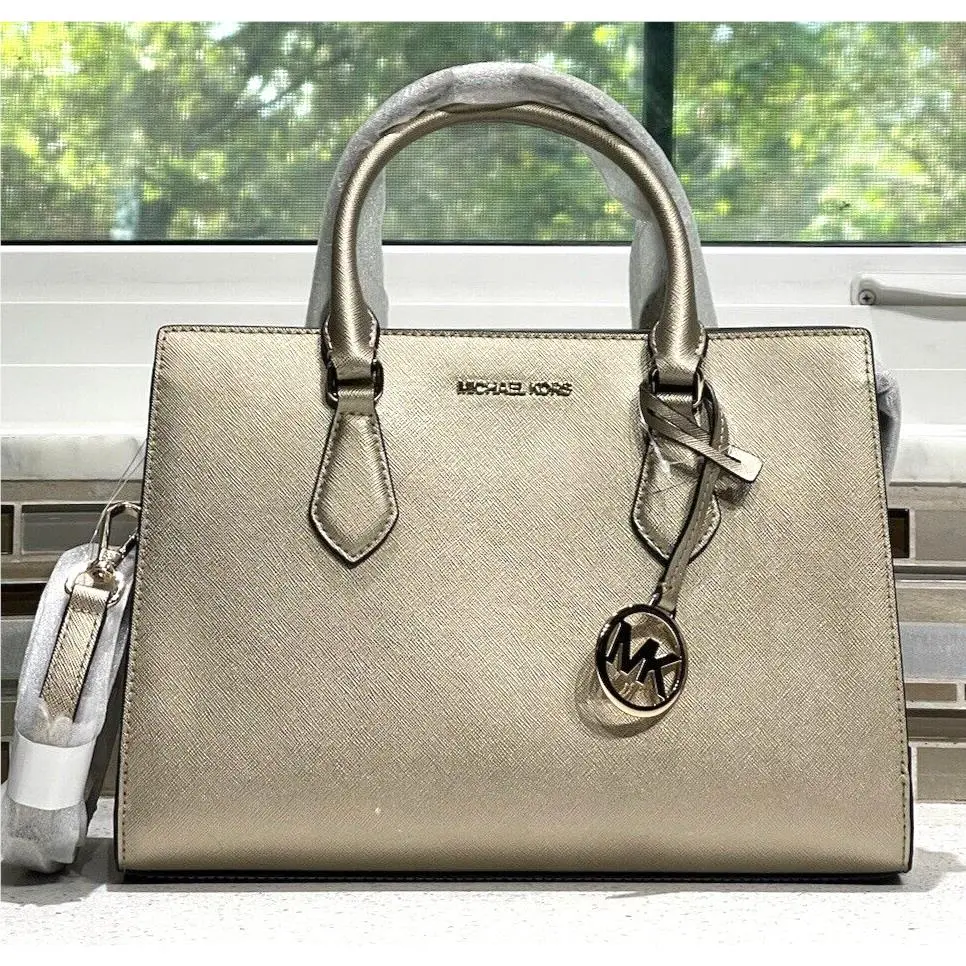 Sheila Medium Satchel Shoulder Bag Purse Tote MK Metallic Pale Gold by Michael Kors