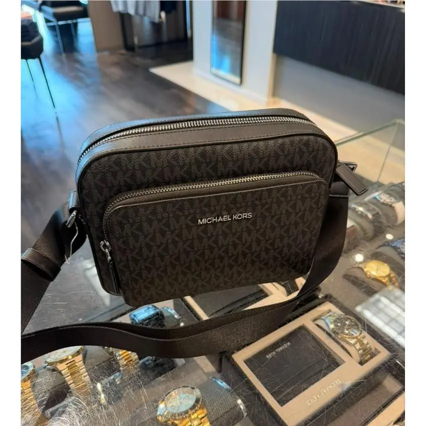 Michael Kors Cooper Men Signature Logo EW Utility Crossbody Flight Bag Black
