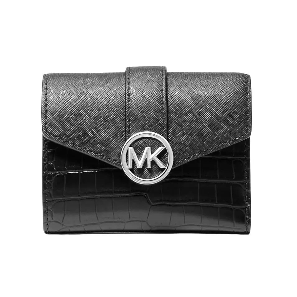 Carmen Med Crocodile Tri-fold Envelope Wallet Black by Michael Kors