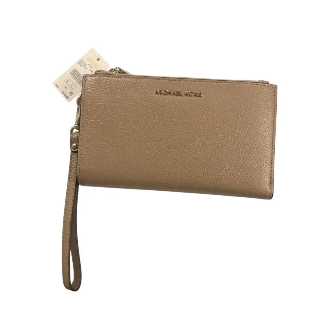 Michael Kors Jet Set Double Zip Leather Wristlet Wallet Camel