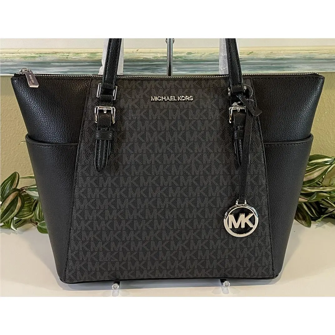 Michael Kors Womens Lady Leather Shoulder Bag Tote Large Medium Black MK Logo