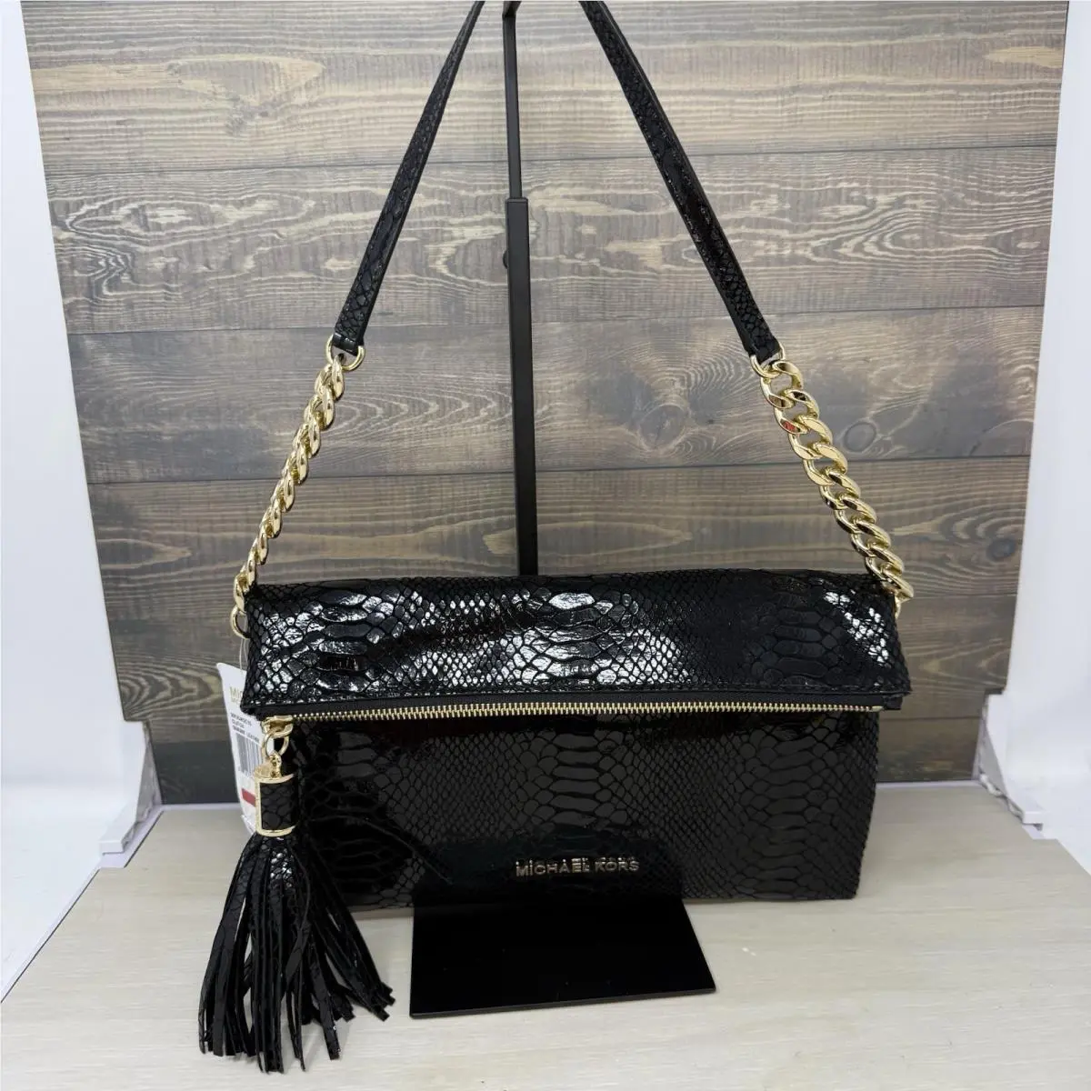 Michael Kors Weston Foldover Leather Embossed Clutch Shoulder Bag
