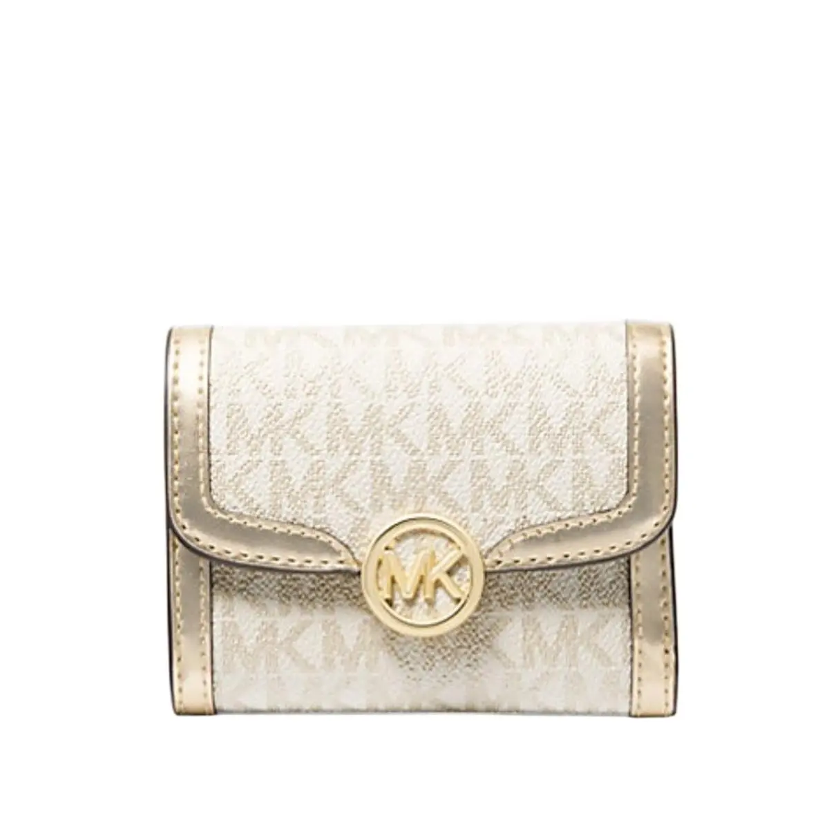 Michael Kors Leida Medium Wallet Metallic Signature Logo IN Pale Gold