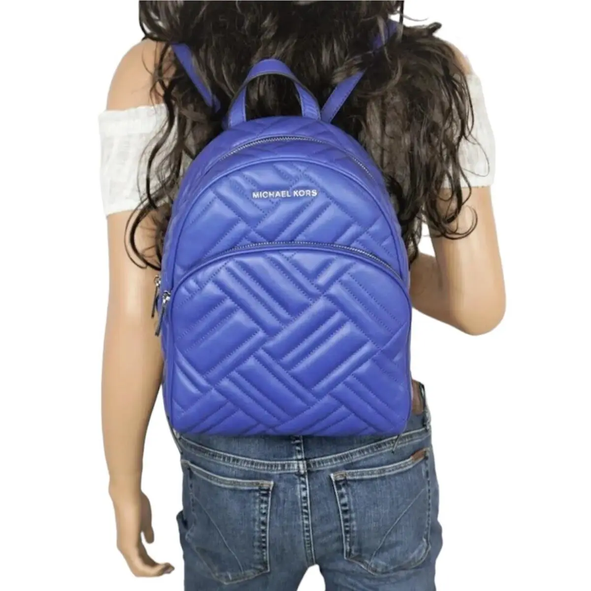 Michael Kors Abbey Medium Backpack Quilted Soft Leather Blue