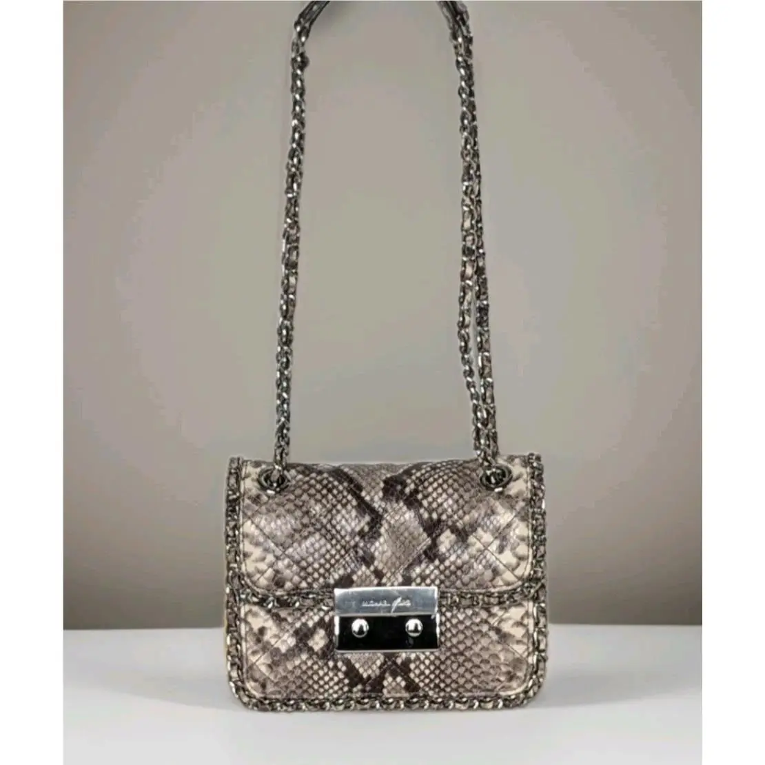 Michael Kors Carine Medium Shoulder Crossbody Bag MK Natural Brown Cream