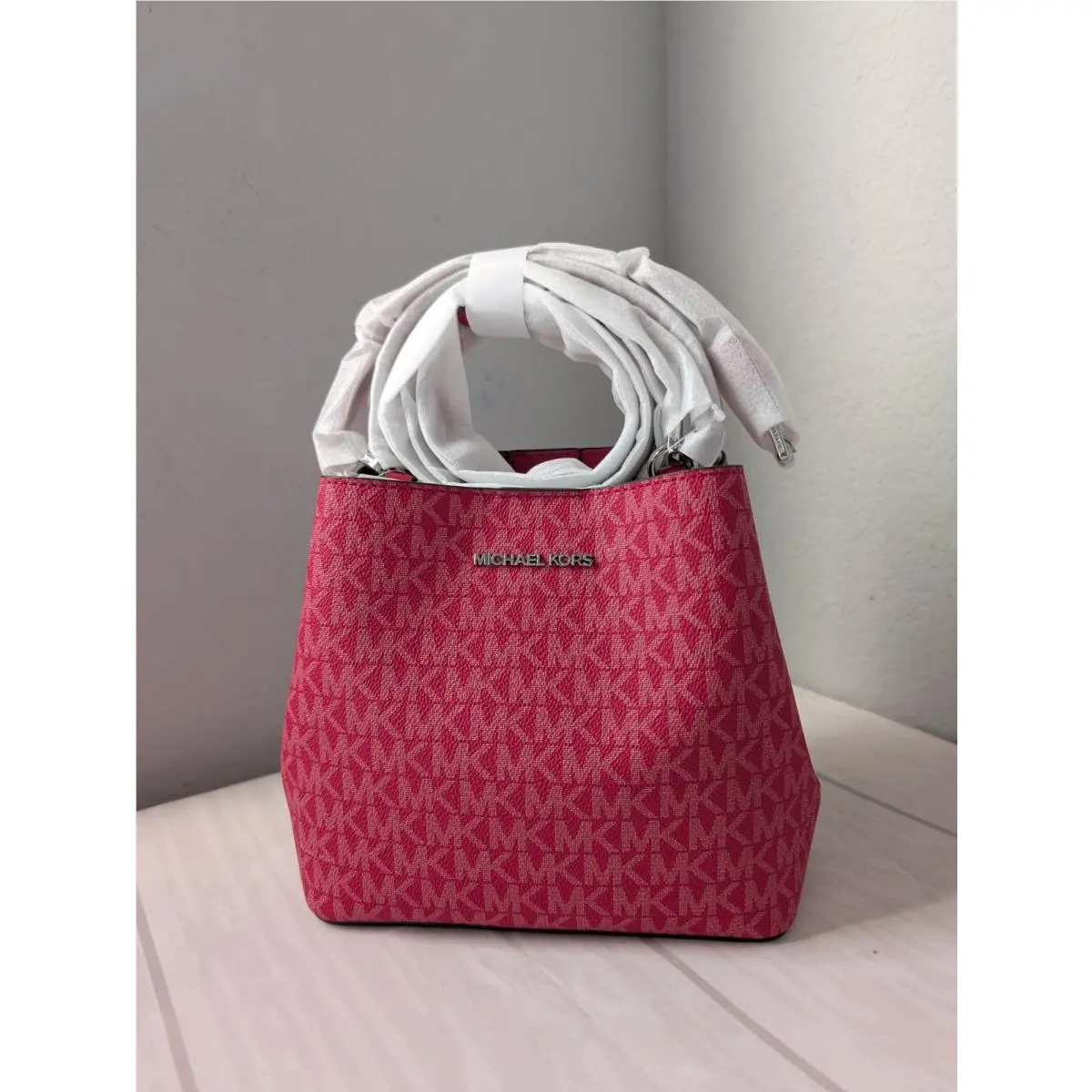 Michael Kors Pratt Signature Convertible Shoulder Bag Crossbody Dk Raspberry