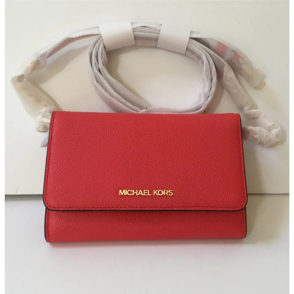 Michael Kors Jet Set Travel Leather Convertible Crossbody Mini Bag in Coral