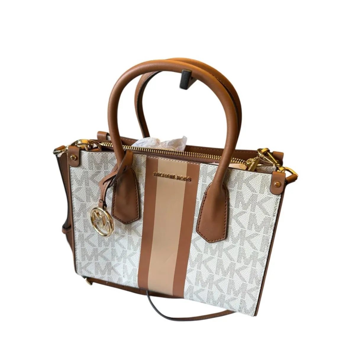 Center Stripe Handbag Vanilla Maple Small Satchel Preppy by Michael Kors