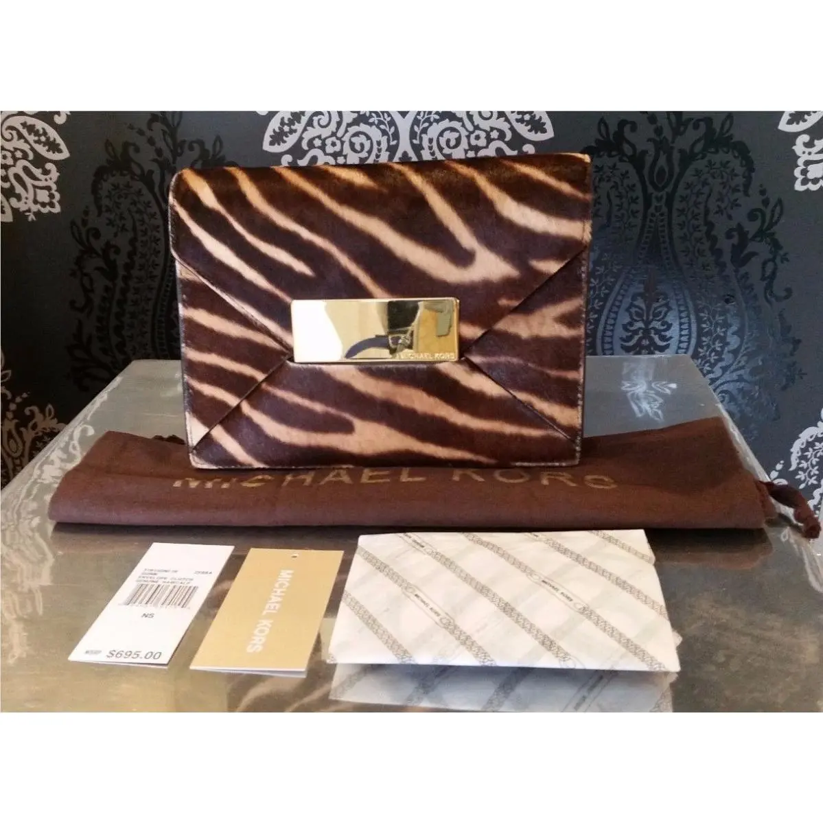 Michael Kors Runway Collection Quinn Haircalf Envelope Clutch