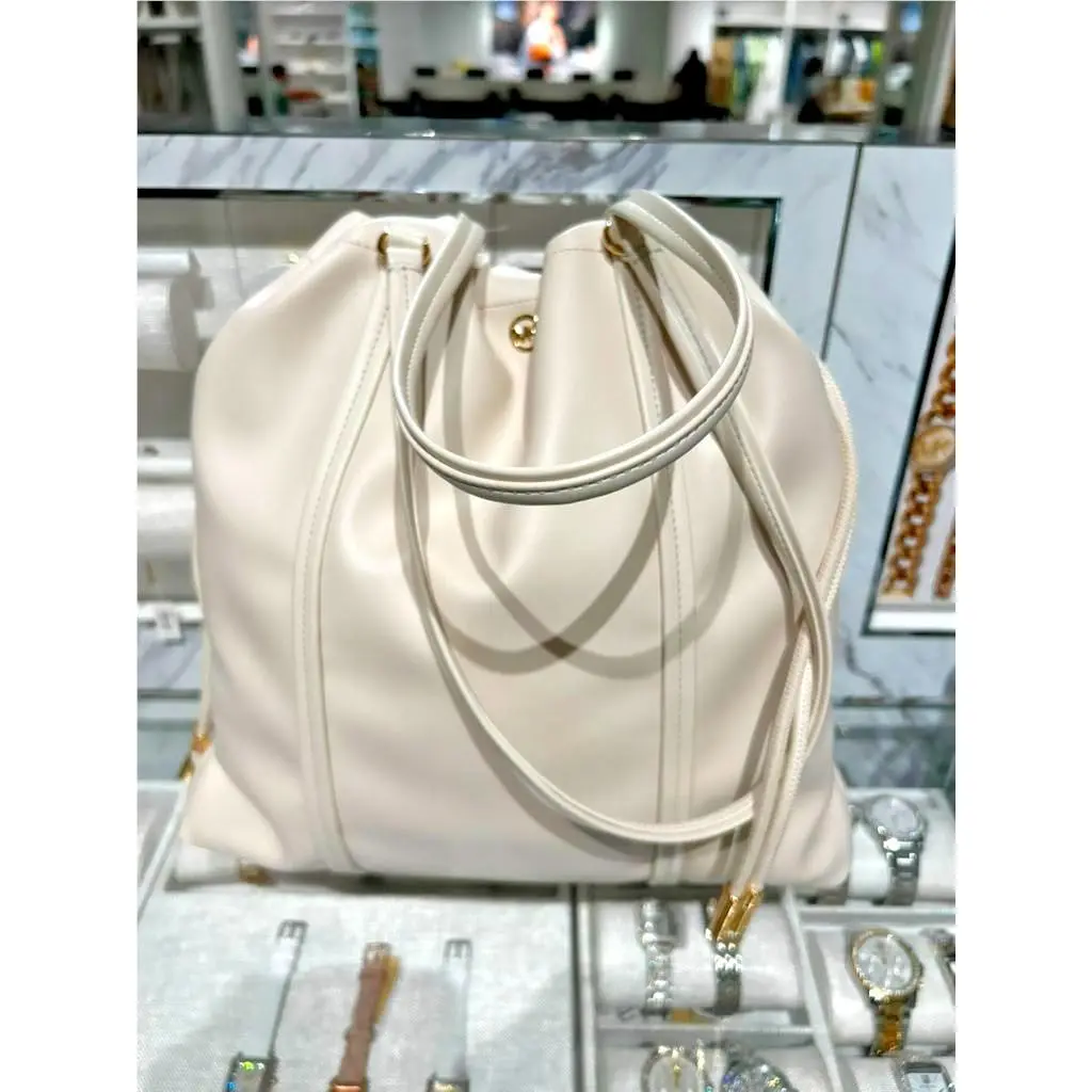 Matilda Large Cinch Drawstring Tote Bag Women PU Blend Light Cream by Michael Kors