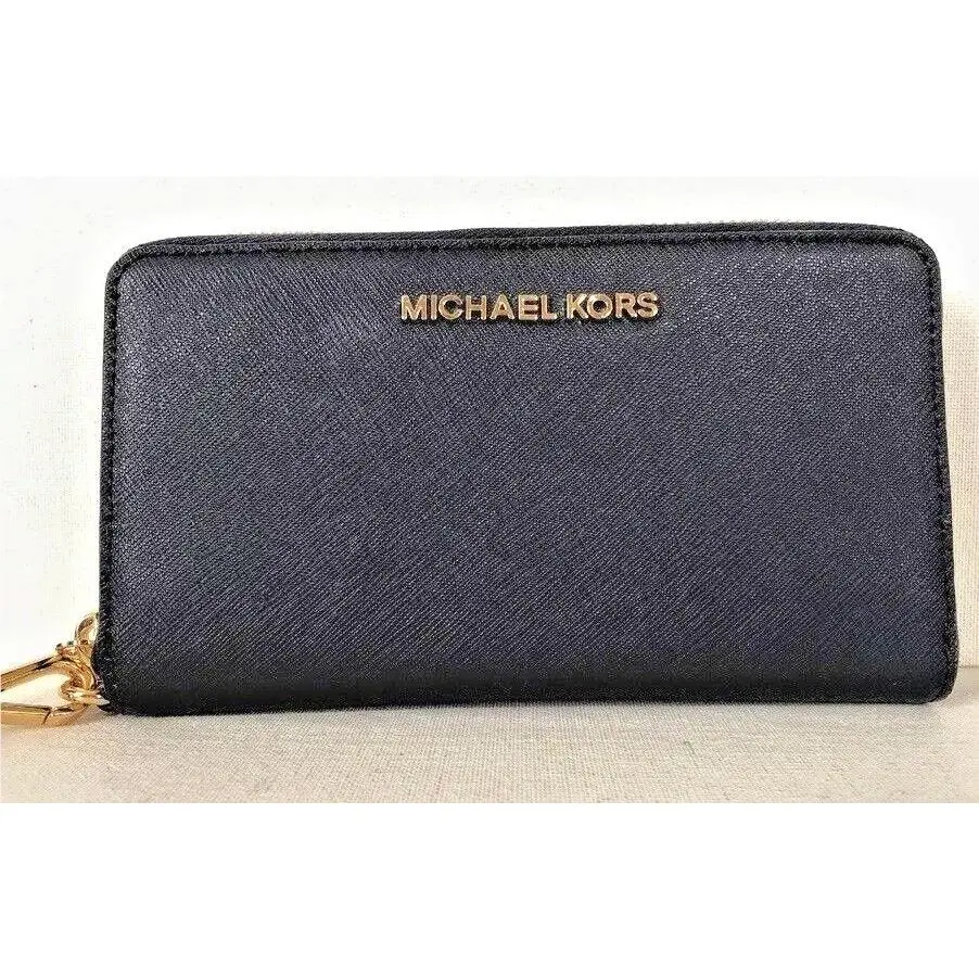 Michael Kors Jet Set Travel Large Flat Phone Wallet Leather Navy