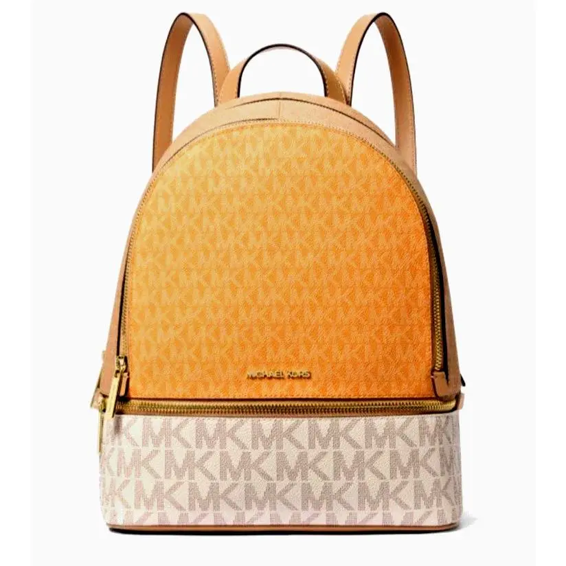 Michael Kors Rhea Medium Colorblock Logo Backpack Pop Orange Multi /dust Bag