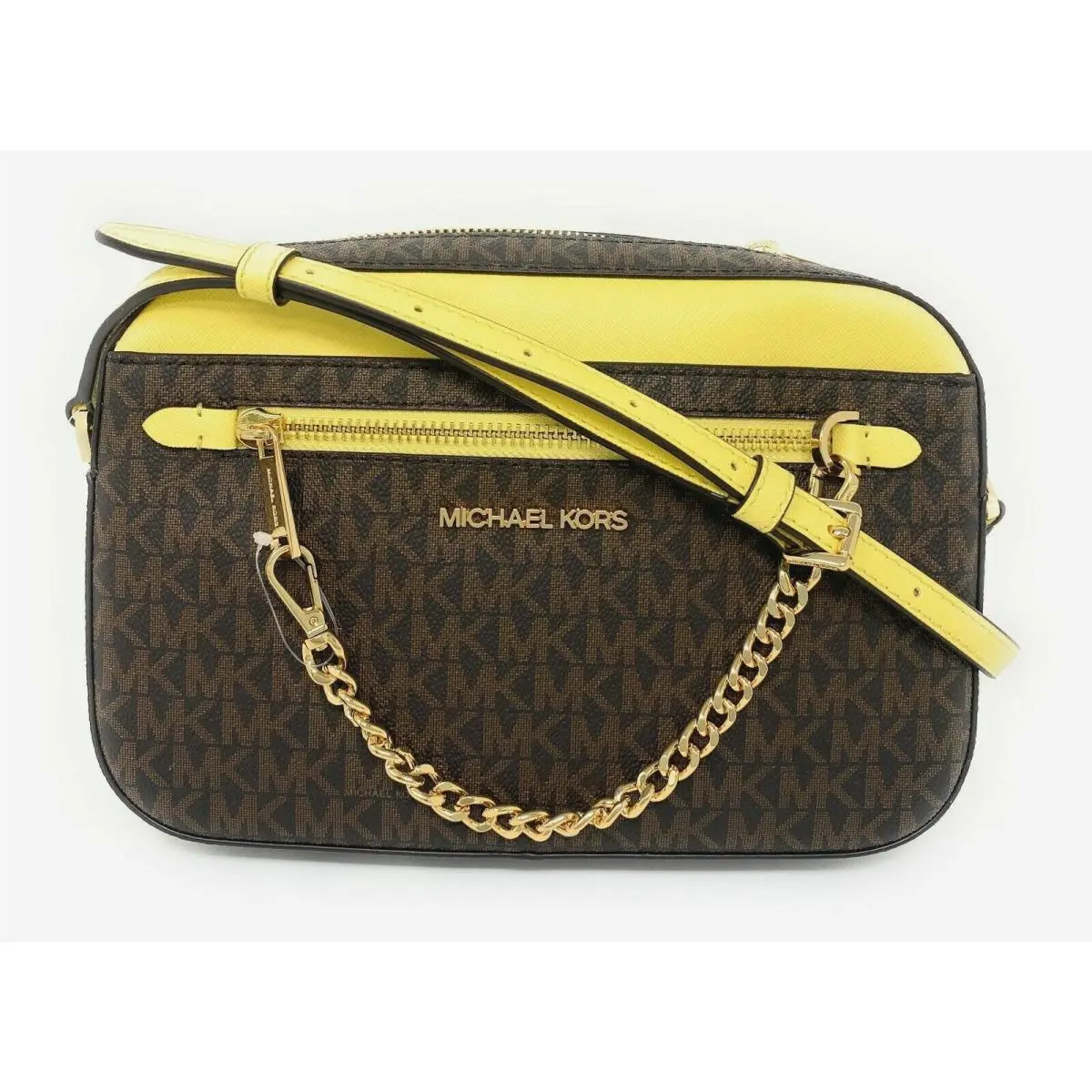 Michael Kors Jet Set Large Zip Chain Crossbody Brown / Buttercup / Dust Bag