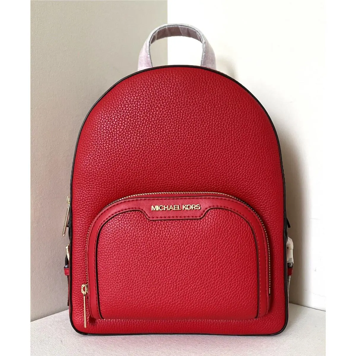 Michael Kors Jaycee Medium Zip Pocket Backpack Leather Bright Red