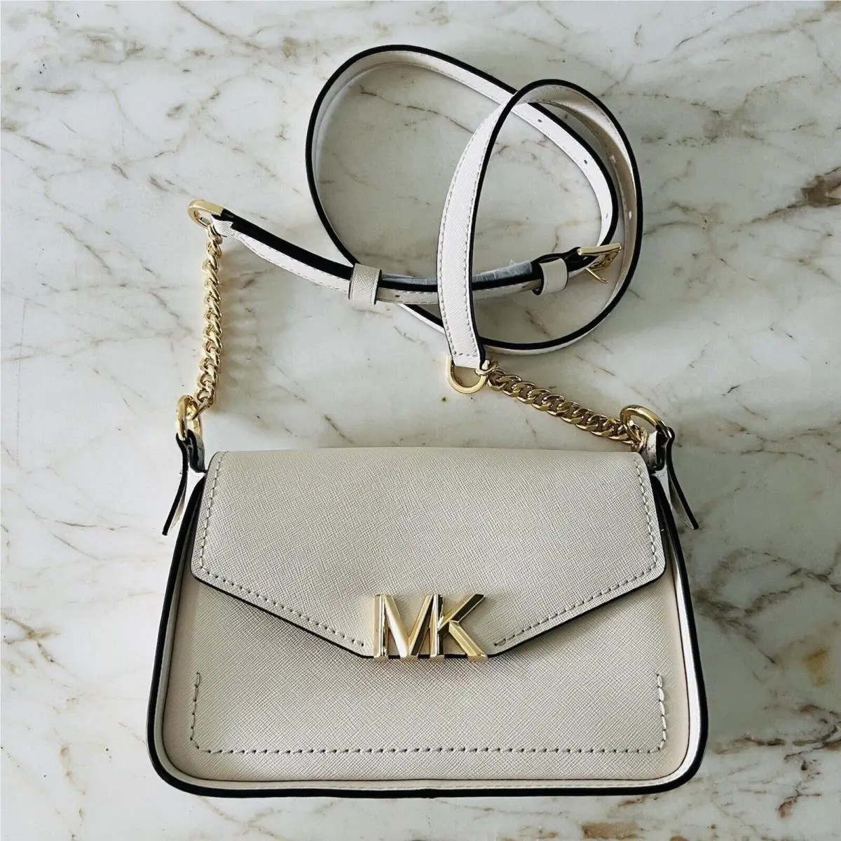 Sylvia Light Cream Leather Small Flap Crossbody Bag by Michael Kors