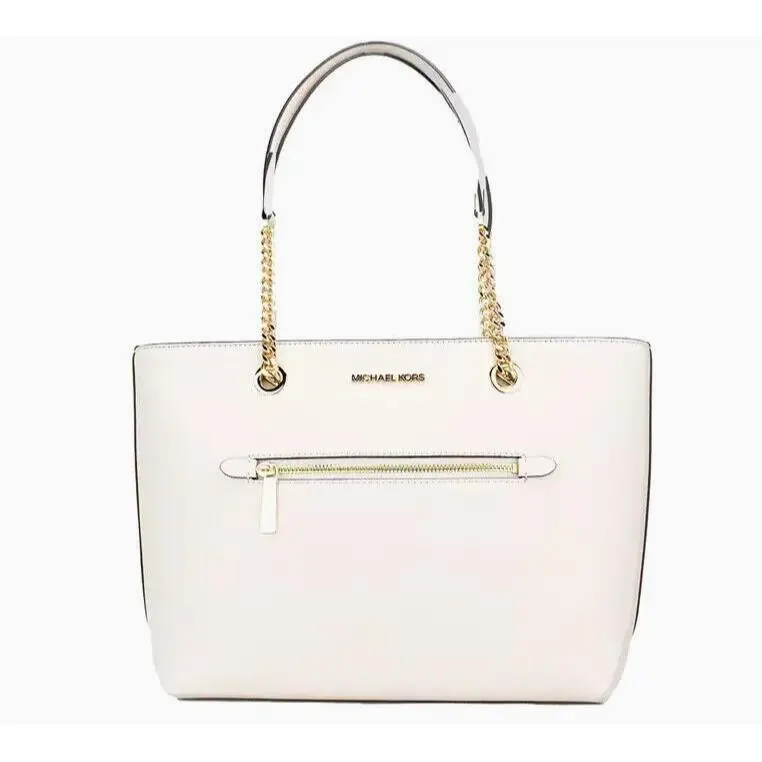 Jet Set Medium Front Zip Chain Tote Pebble Leather Light Cream by Michael Kors