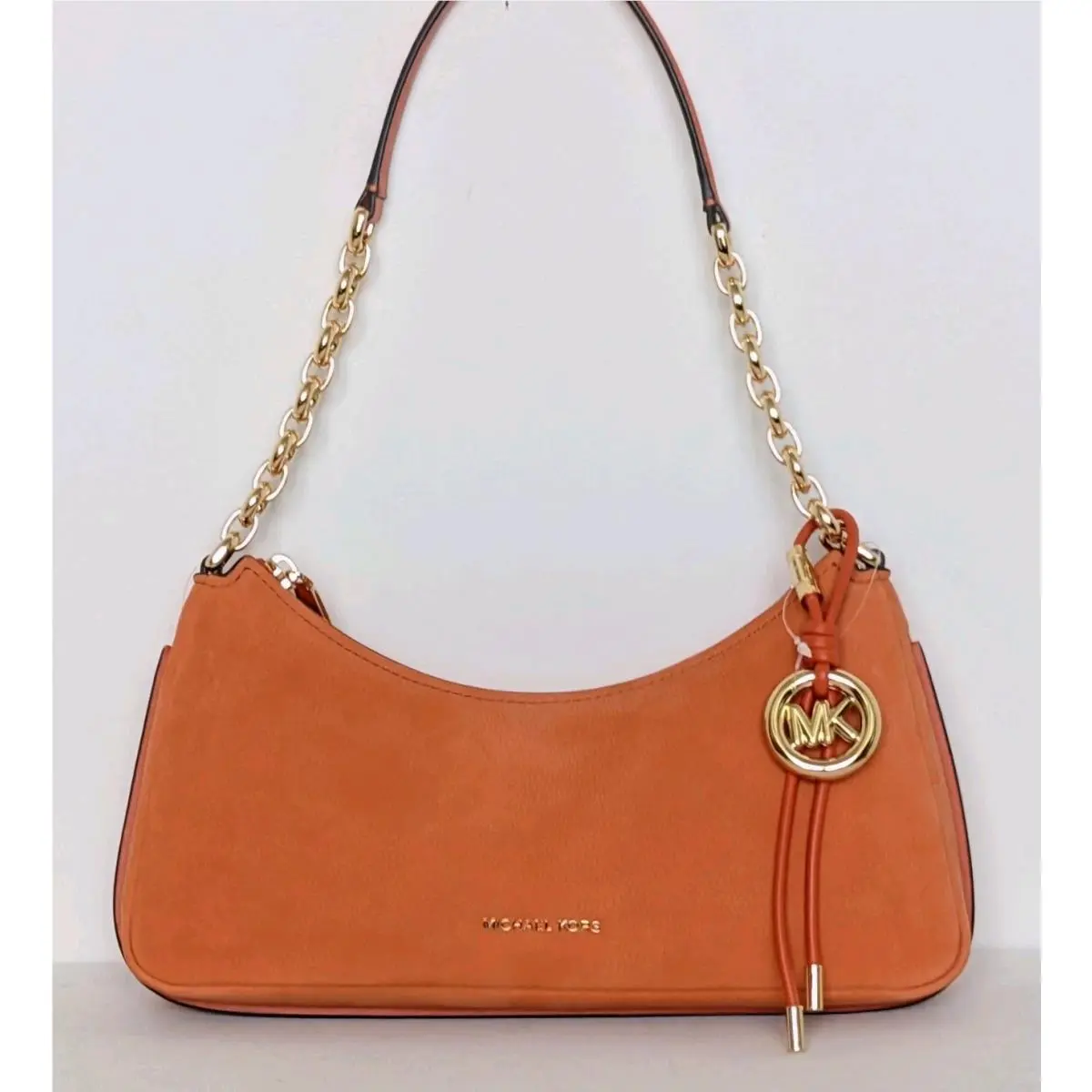 Michael Kors Nolita Shoulder Bag Pouchette Medium Nubuck Leather Mimosa Cha