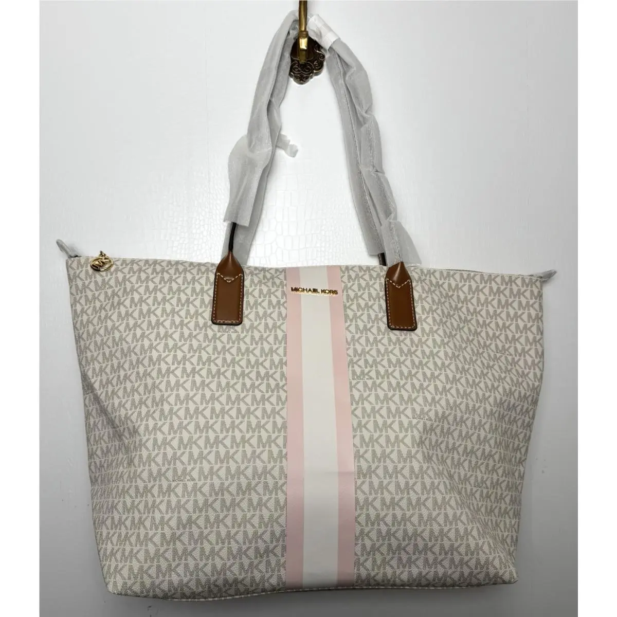 Michael Kors Jet Set Travel Large Tote Vanilla MK Signature Blush Stripe