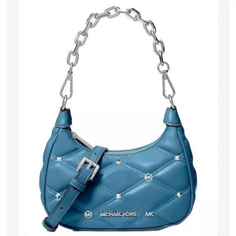 Michael Kors Cora Extra-small Quilted Shoulder Bag Pouchette Teal / Dust Bag