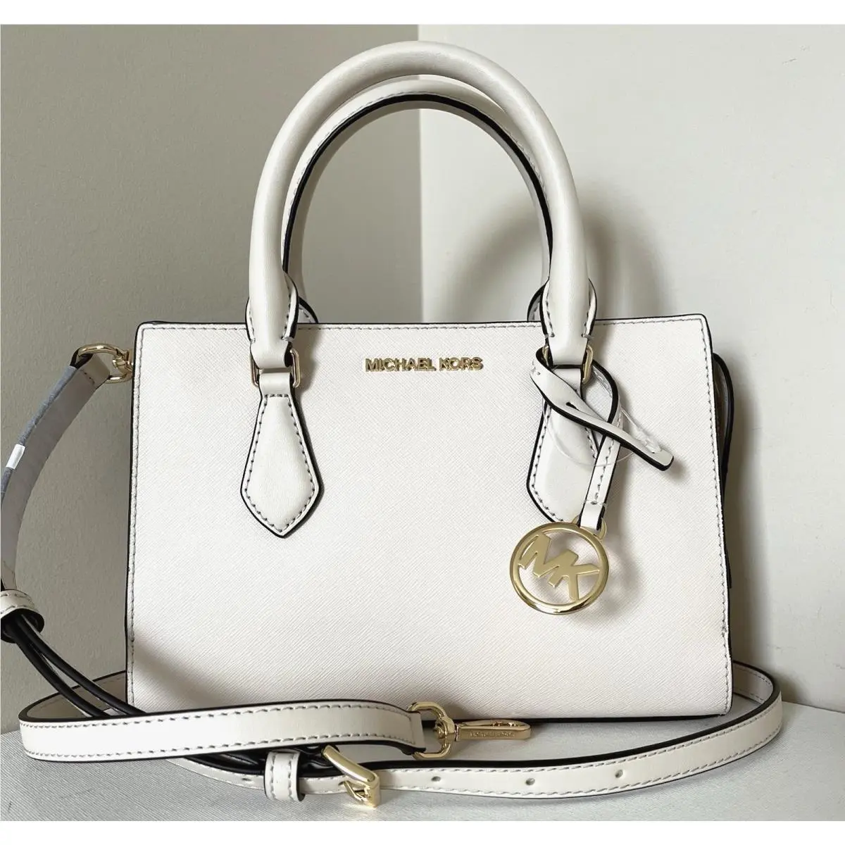 Michael Kors Sheila Small Satchel Vegan Leather Light Cream with Dust Bag
