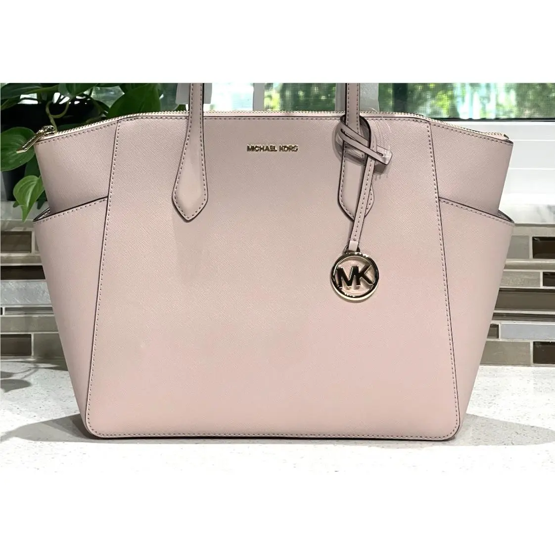 Marilyn Medium Large Zip Tote Shoulder Bag MK Blush Pink Leather by Michael Kors