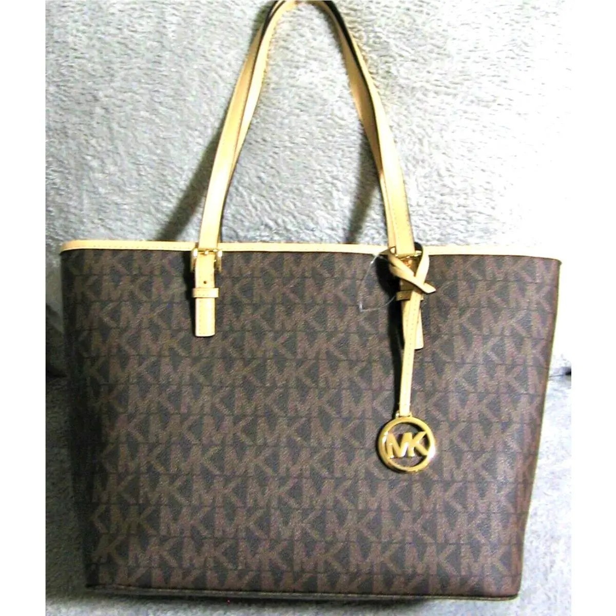Michael Kors Large Signature Brown Canvas Leather Tote Shoppers Bag