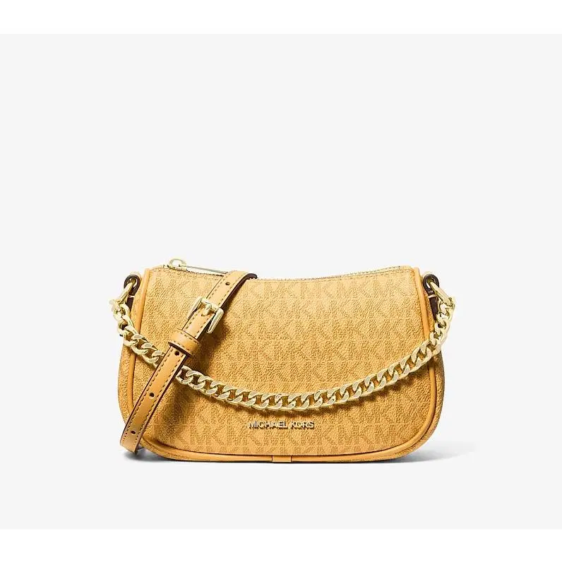 Carmela Women Small MK Signature Pouchette Crossbody Bag Honeywheat by Michael Kors