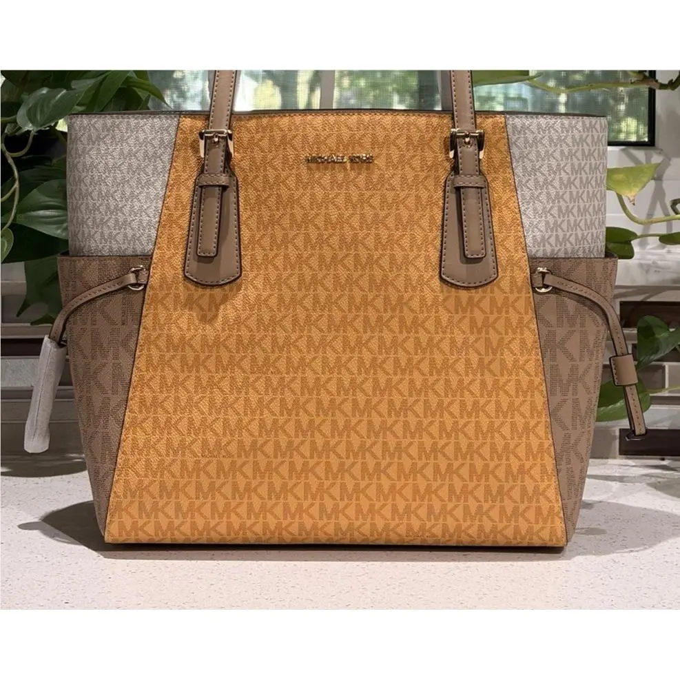 Voyager Large EW Tote Shoulder Bag Laptop Honey Gold Brown White MK by Michael Kors