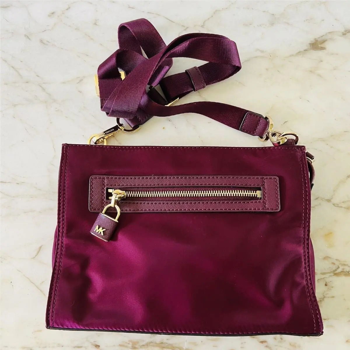Michael Kors Janie Plum Burgundy Nylon East West Crossbody Bag