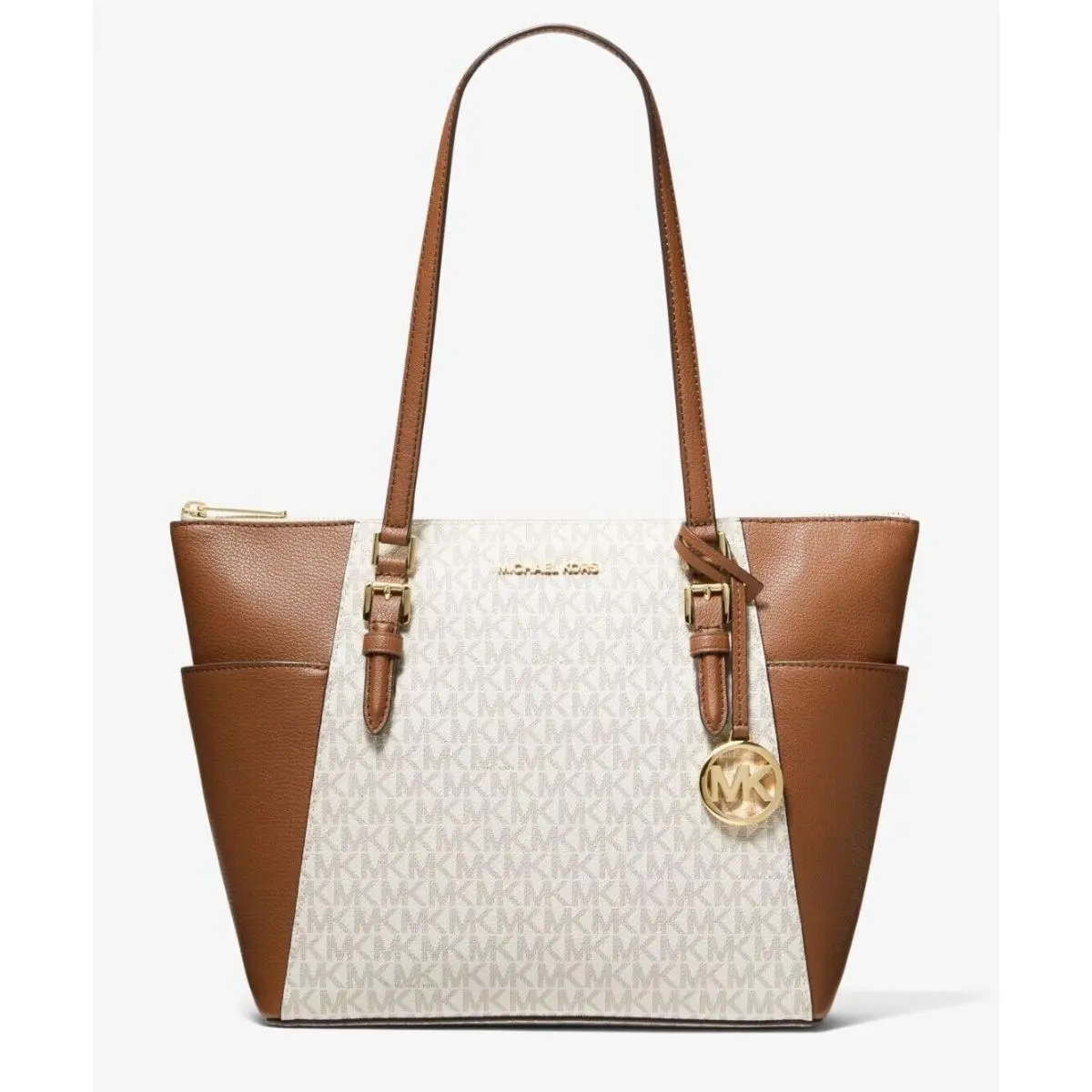 Michael Kors Charlotte Large Shoulder Tote Signature Vanilla with Dust Bag