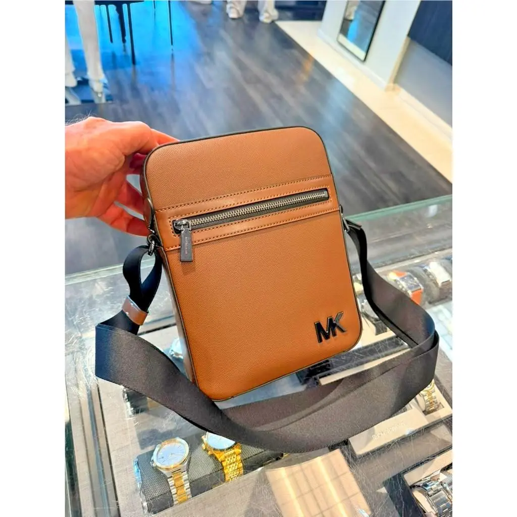 Michael Kors Men Flight Bag Crossbody Shoulder Handbag Leather Luggage Brown MK
