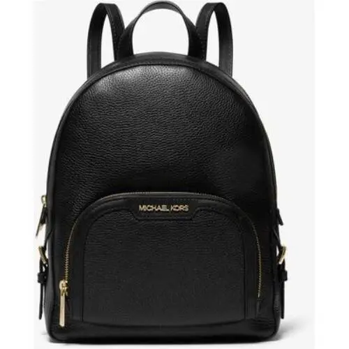 Michael Kors Jaycee Medium Black Pebbled Leather Zip Pocket Backpack