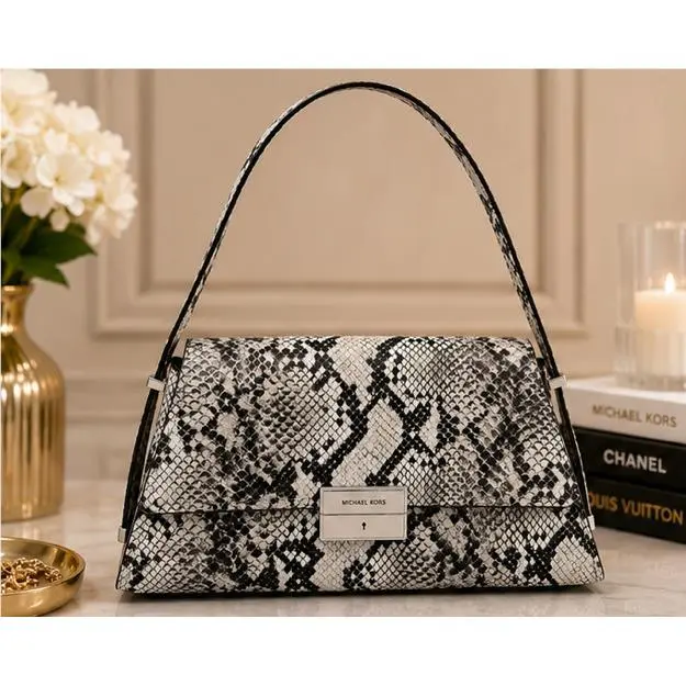 Michael Kors Ludlow MD Convertible Shoulder Bag Snake Print Aluminum Leather