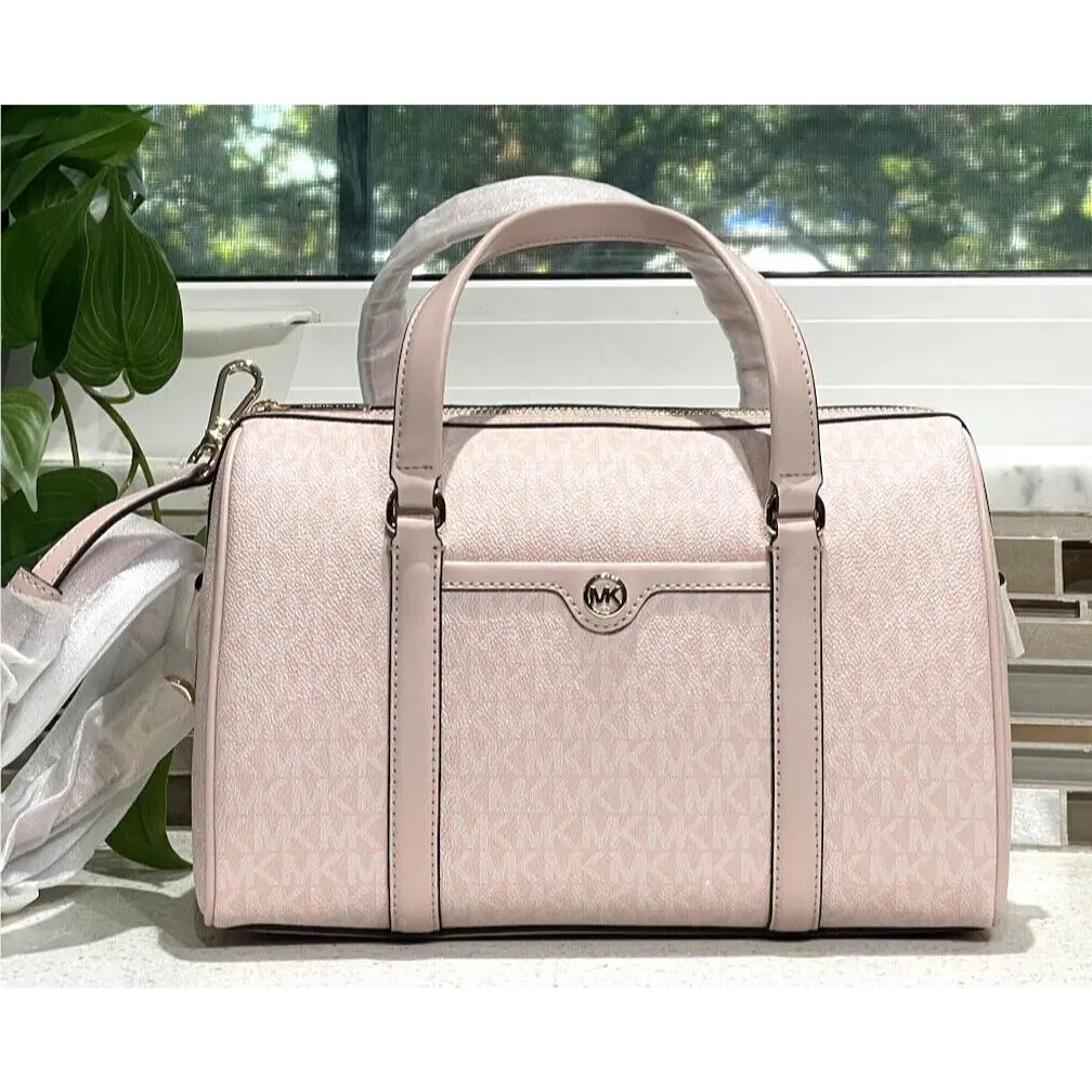 Michael Kors Travel Medium Duffle Satchel Bag Shoulder MK Powder Blush Pink Logo