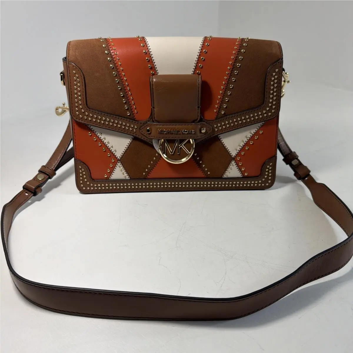 Michael Kors Jessie Leather and Suede Color-block Medium Shoulder Bag