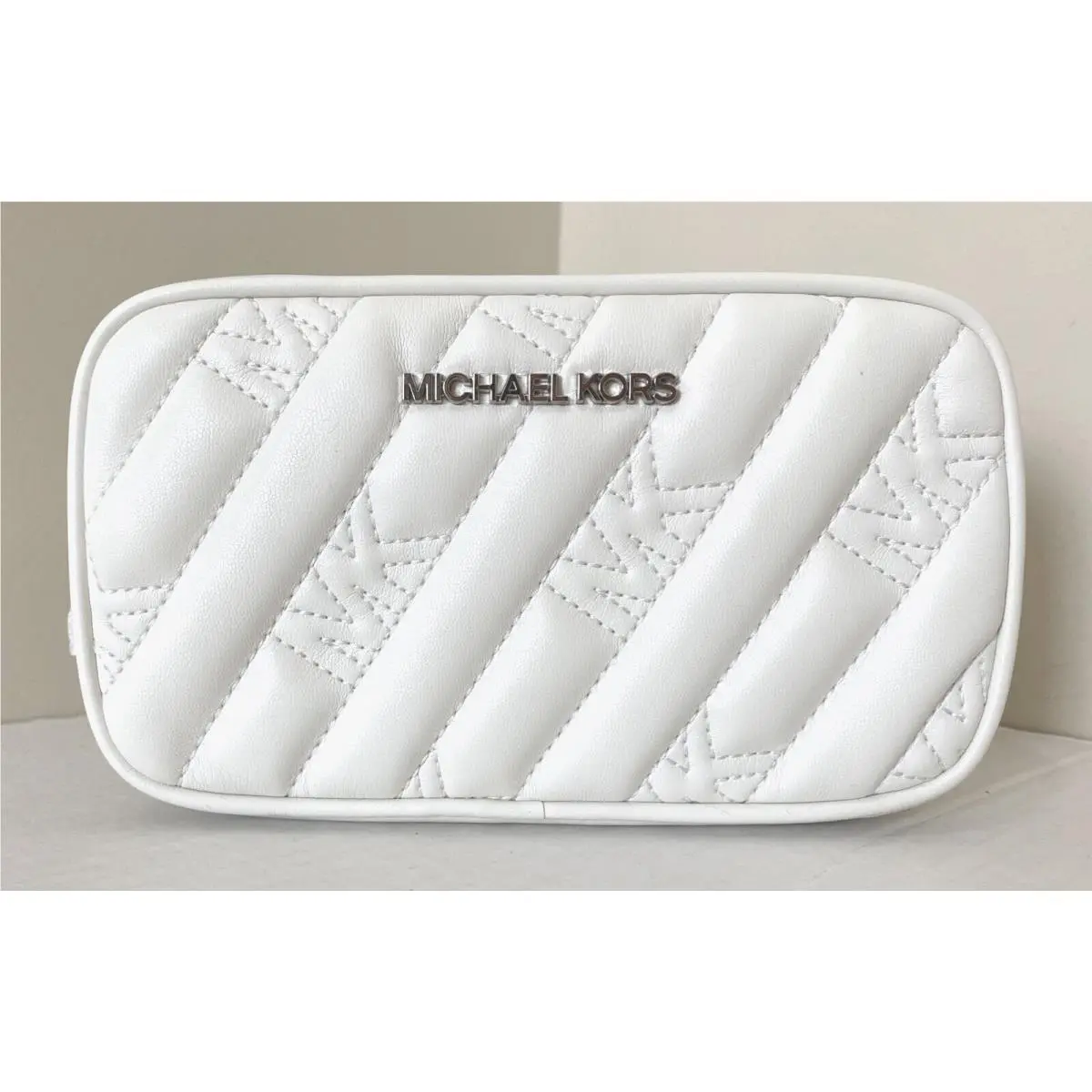 Michael Kors Rose Belt Bag Quilted Vegan Leather Optic White with Gift Box