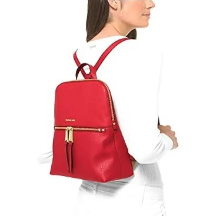 Michael Kors Rhea Zip Red Vegan Leather Handbag Backpack