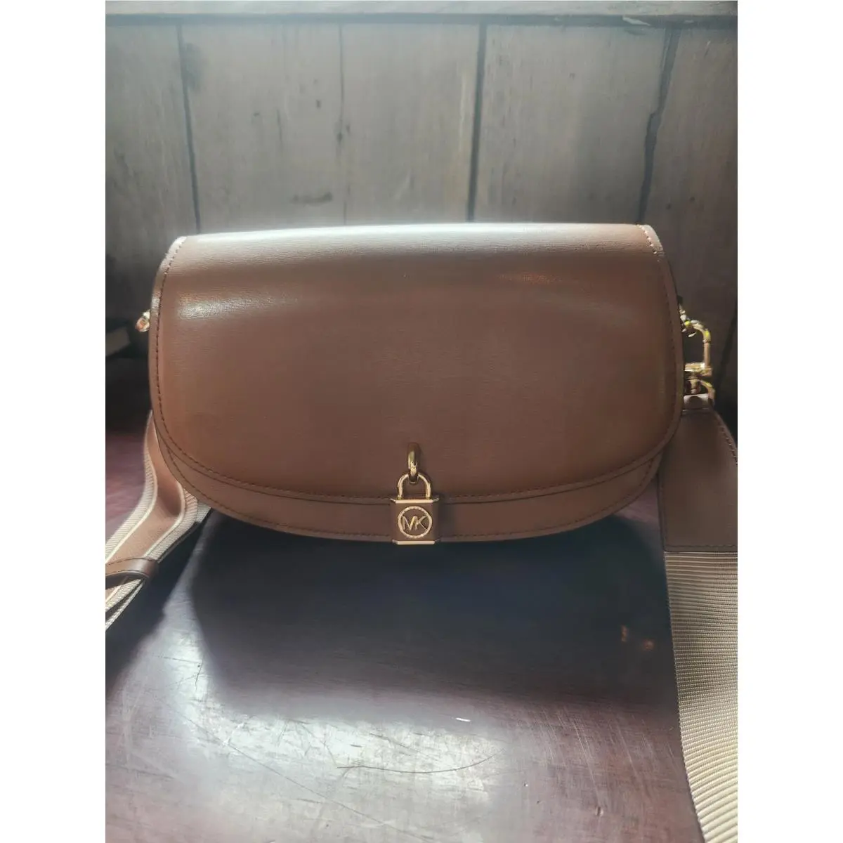 Mila Medium EW Sling Messenger Bag Luggage Leather by Michael Kors