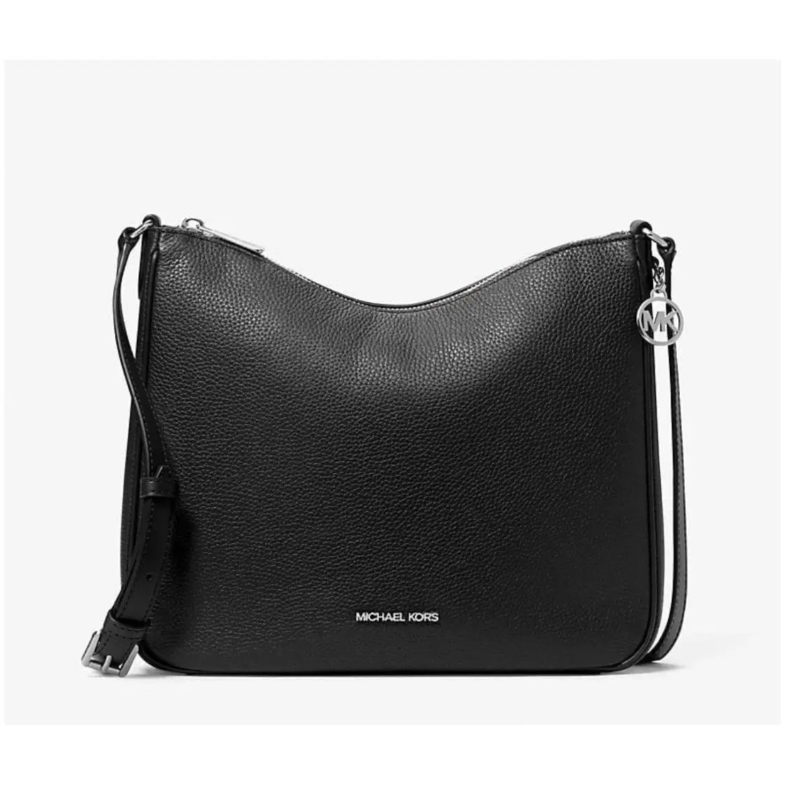 Michael Kors Med Nayla Pebbled Leather Messenger Bag Crossbody Silver Hardware